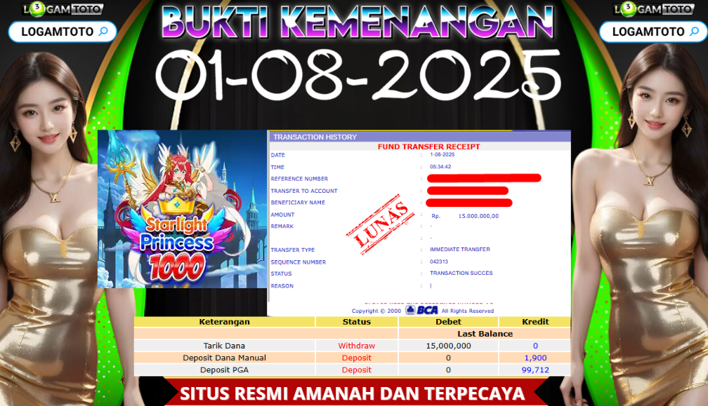 SELAMAT KEPADA MEMBER SETIA LOGAMTOTO BERHASIL JACKPOT DI PERMAINAN SLOT STARLIGHT PRINCESS 1000